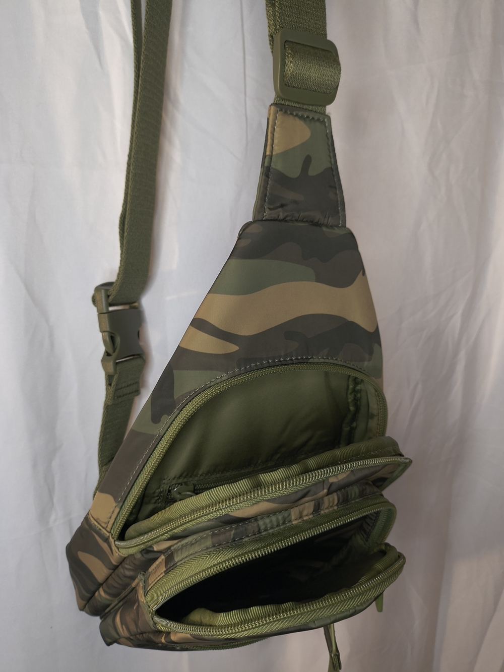 Victoria's Secret PINK Nylon Sling Backpack in a green camo pattern - Picture 4 of 6